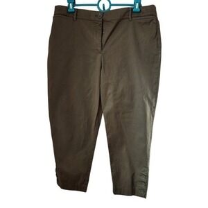 Talbots‎ Perfect Crop Pants Olive Green Women Size 12P Button Detail Cropped D24
